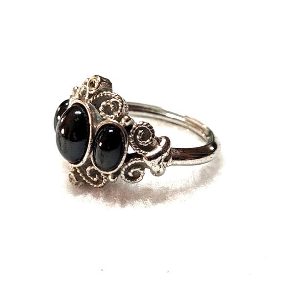 Vtg 1972 Avon Midnight Splendor Ring Hematite Stones Sz Adjustable 6.25-7.25 - Picture 2 of 7